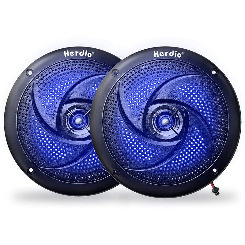 Herdio 5.25 Inch Marine Speakers 160W Waterproof 2-Way Weather Resistant LED Lights Slim Low Profile for Boat RV ATV UTV 1 Pair