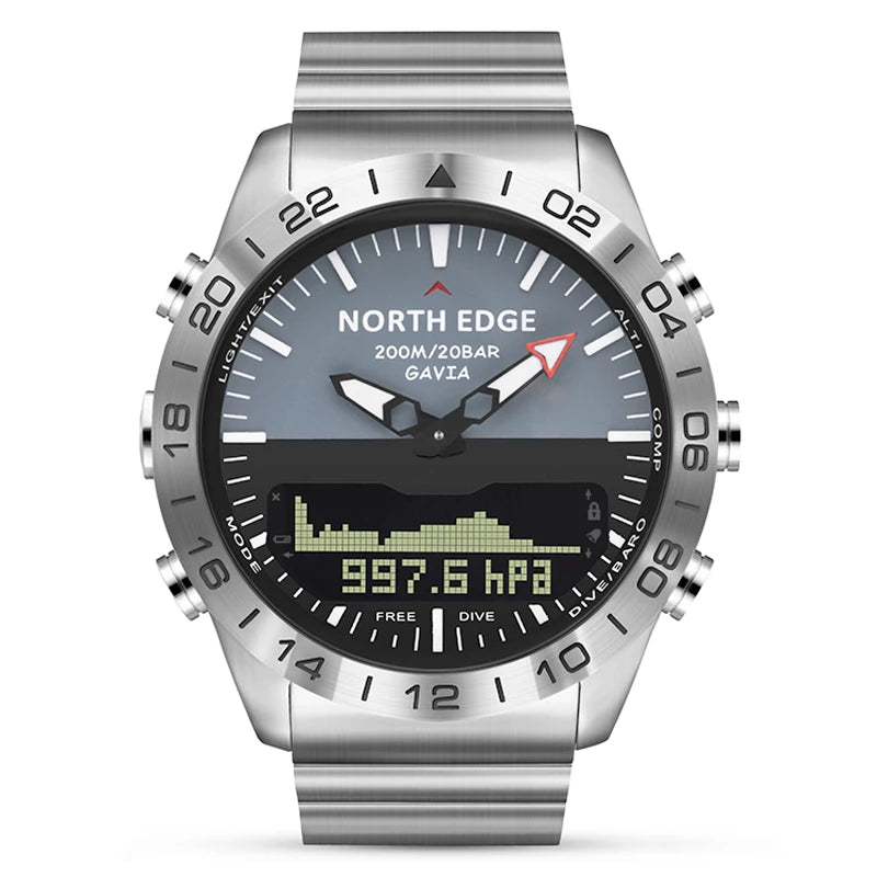 NORTH EDGE Mens Dive Watch Military Army Luxury Full Steel Smartwatch Compass Altimeter Barometer Digital Clock Waterproof 200m