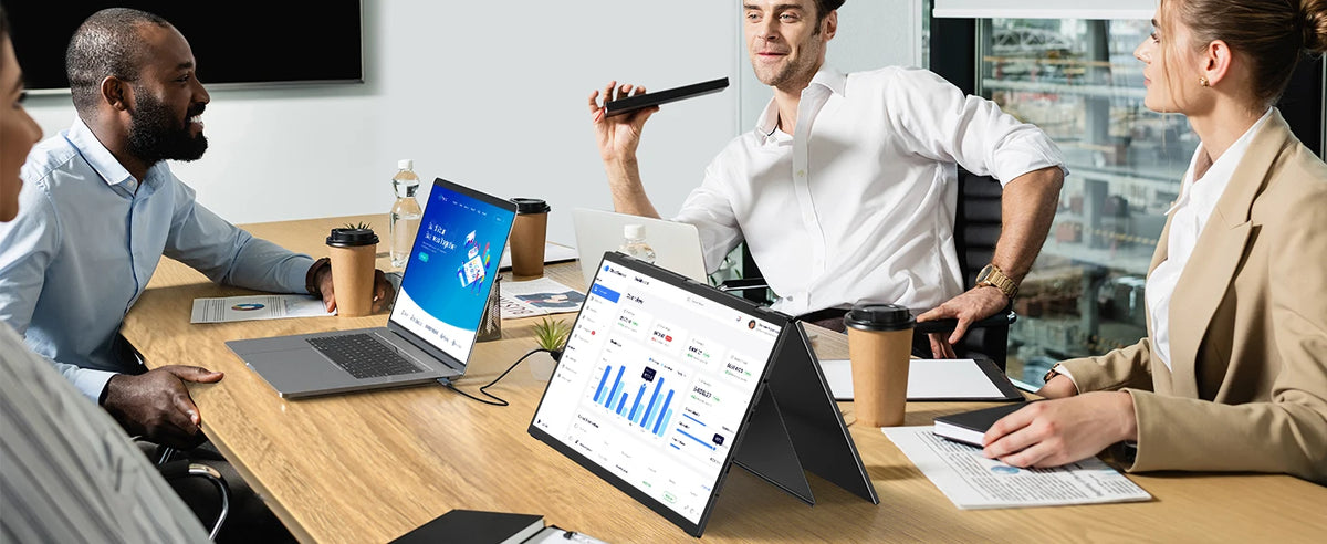 UPERFECT 15.6' Dual Portable Monitor 1080P IPS Folding Stacked Triple Laptop Screen Extender with Stand USB-C Mini HDMI Plug