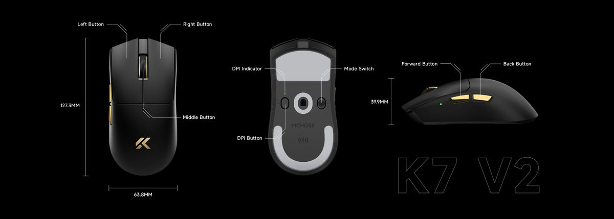 MCHOSE K7 V2 Wireless Gaming Mouse PAW3955 TI Dual 8K Polling Rate 50000DPI Lightweight Magnetic Wireless Charging Dock Esports