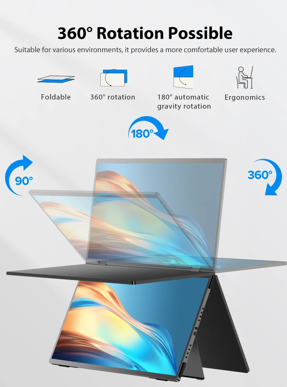 UPERFECT 15.6' Dual Portable Monitor 1080P IPS Folding Stacked Triple Laptop Screen Extender with Stand USB-C Mini HDMI Plug