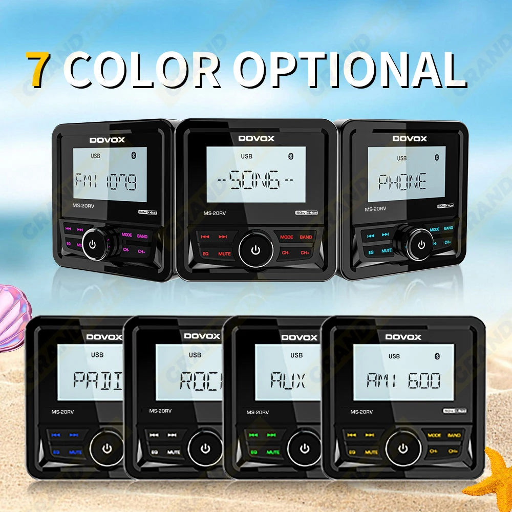 GRANDnavi Marine Radio Boat Stereo Bluetooth FM AM Digital Media Audio Player Waterproof For Yacht ATV UTV Golf Cart Motorcycle