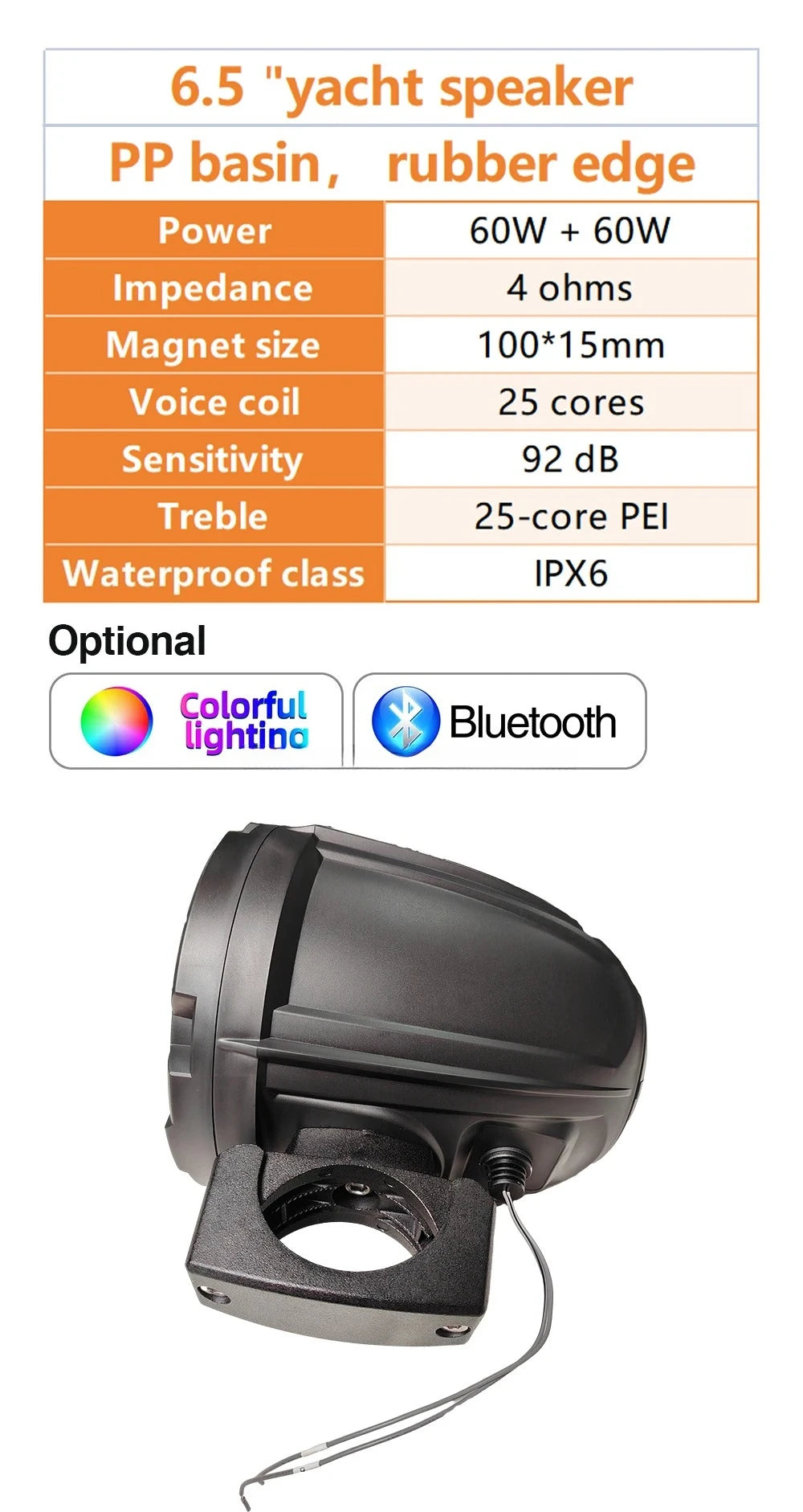 6.5 Inch Speaker for Marine,a Pair of  Boat Stereo, Yacht Audio Waterproof Boat Loudspeaker Plastic Passive Outdoor for Boat