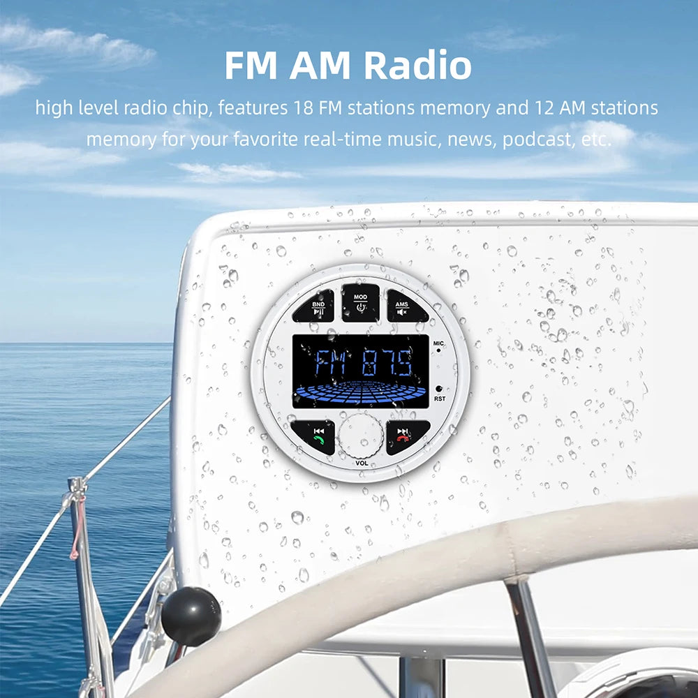 Boat Radio Media Player Marine Stereo MP3 Waterproof Bluetooth Audio Radio FM AM Receiver Fit for Harvesters ATV UTV SPA RZR