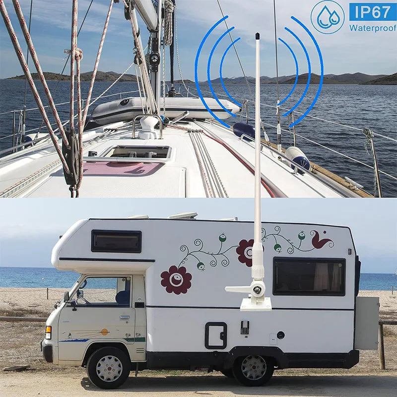 Professional 156/163MHz VHF Marine Whip Antenna, High Performance Fiberglass VHF Antenna for Boats,Corrosion Resistant UV Stable