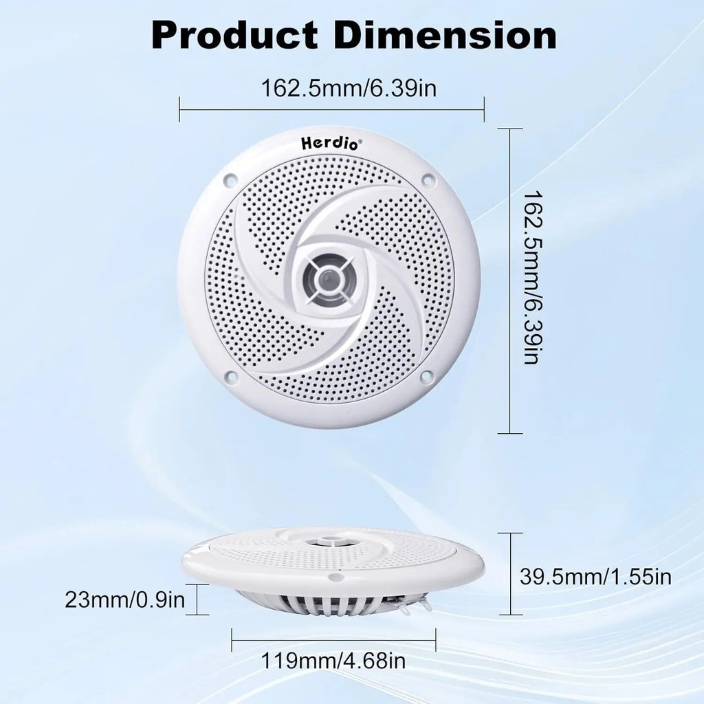 Herdio 5.25 Inch Marine Speakers 160W Waterproof 2-Way Weather Resistant LED Lights Slim Low Profile for Boat RV ATV UTV 1 Pair