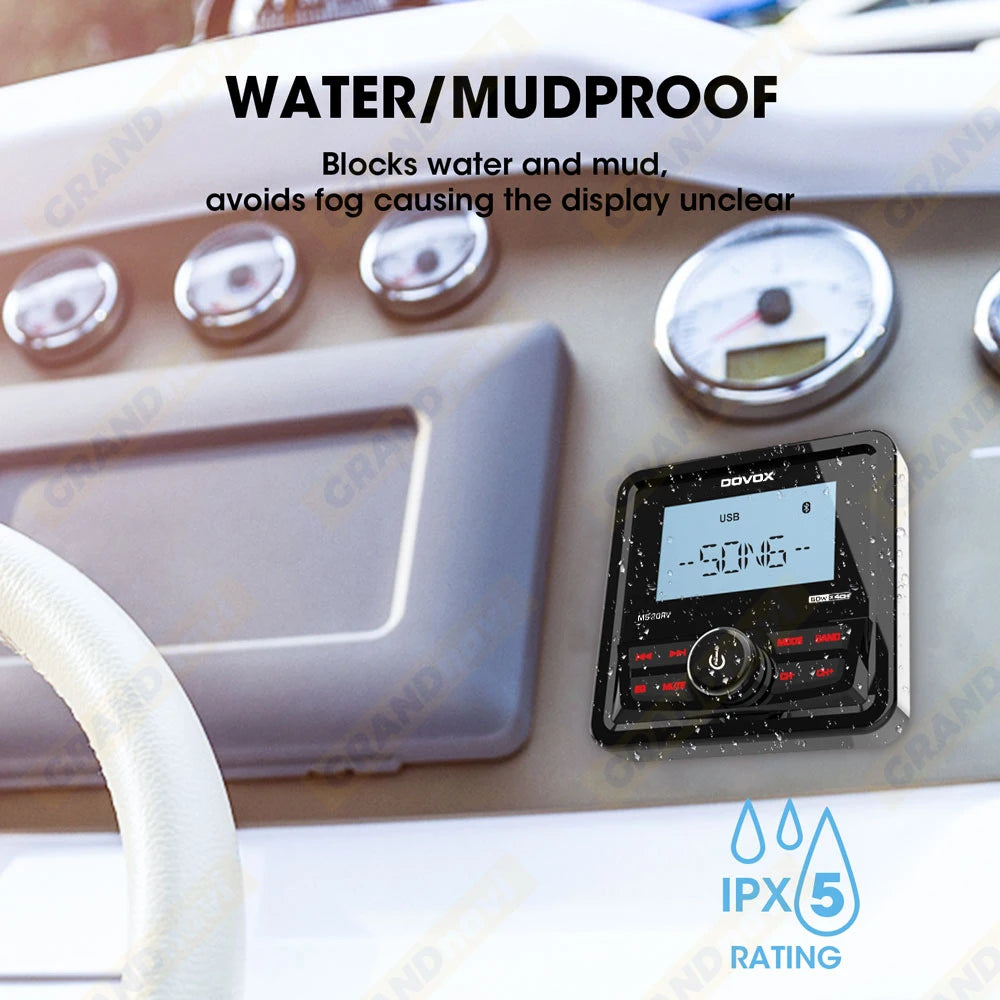 GRANDnavi Marine Radio Boat Stereo Bluetooth FM AM Digital Media Audio Player Waterproof For Yacht ATV UTV Golf Cart Motorcycle