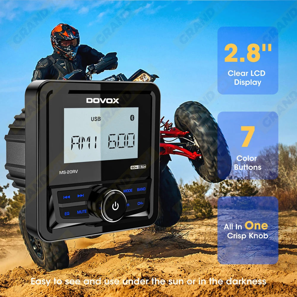 GRANDnavi Marine Radio Boat Stereo Bluetooth FM AM Digital Media Audio Player Waterproof For Yacht ATV UTV Golf Cart Motorcycle
