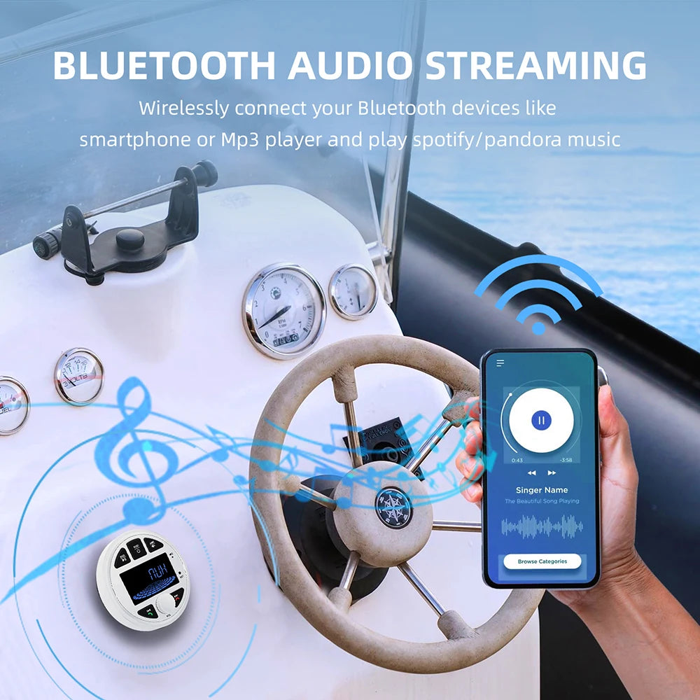 Boat Radio Media Player Marine Stereo MP3 Waterproof Bluetooth Audio Radio FM AM Receiver Fit for Harvesters ATV UTV SPA RZR