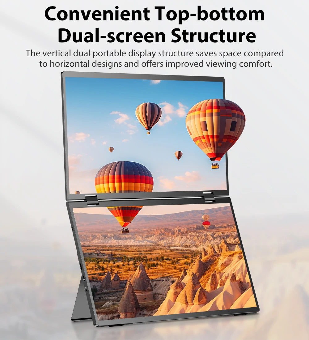 UPERFECT 15.6' Dual Portable Monitor 1080P IPS Folding Stacked Triple Laptop Screen Extender with Stand USB-C Mini HDMI Plug