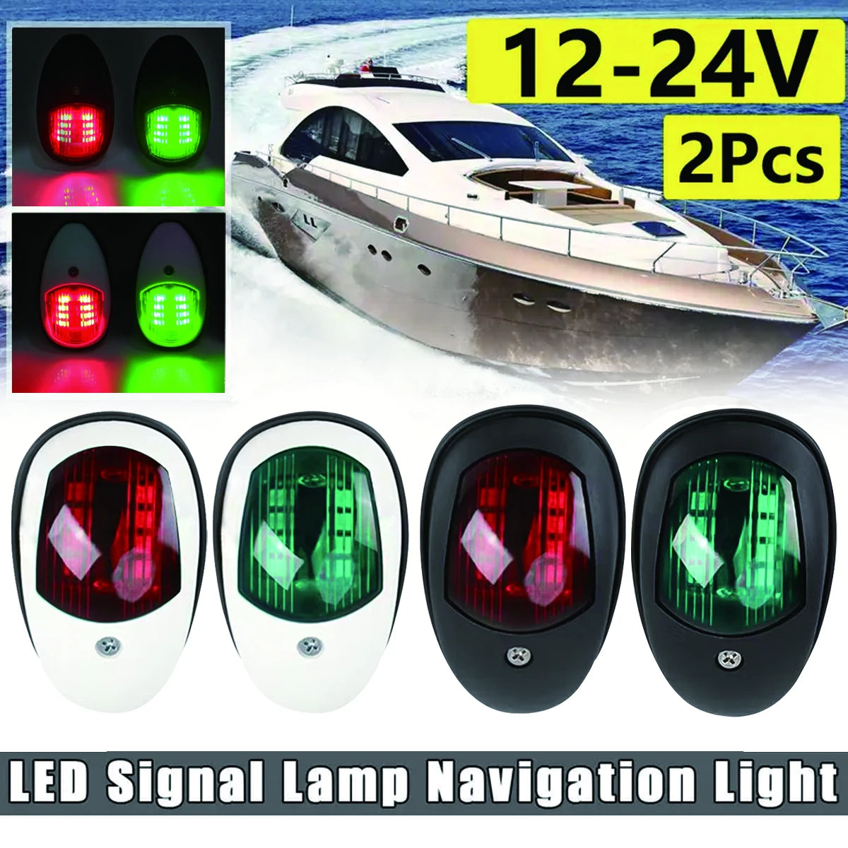 2x Marine Boat LED Navigation Light 12V-24V Signal Lamp , Red & Green Bow Light for Pontoon, Skeeter, Power Boat & Skiff