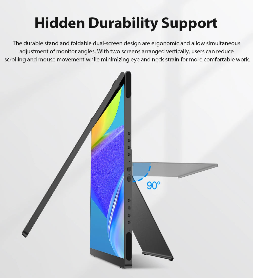 UPERFECT 15.6' Dual Portable Monitor 1080P IPS Folding Stacked Triple Laptop Screen Extender with Stand USB-C Mini HDMI Plug