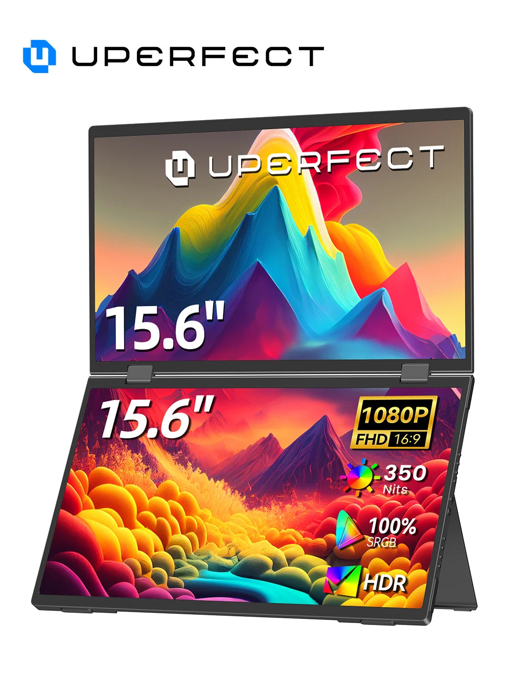 UPERFECT 15.6' Dual Portable Monitor 1080P IPS Folding Stacked Triple Laptop Screen Extender with Stand USB-C Mini HDMI Plug