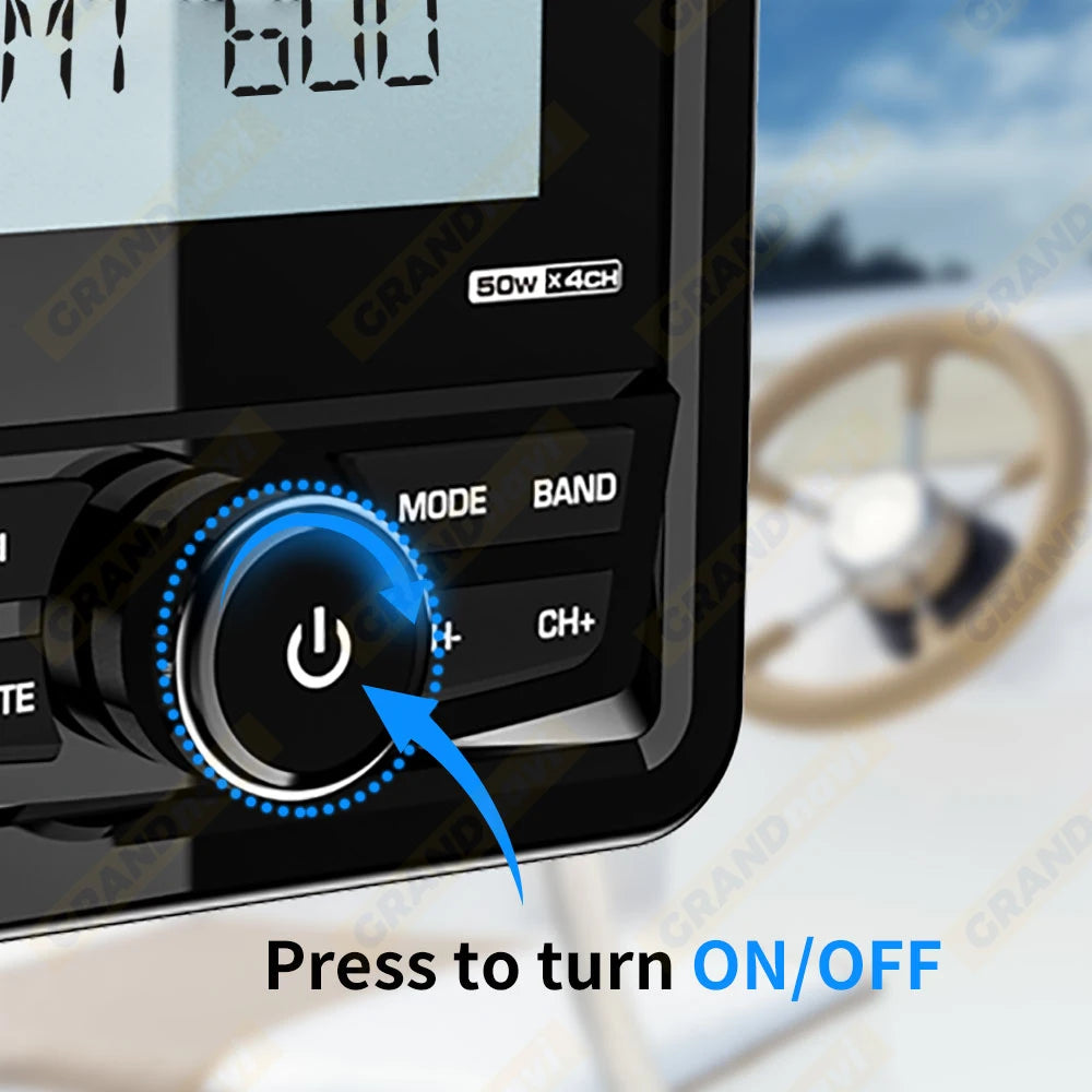GRANDnavi Marine Radio Boat Stereo Bluetooth FM AM Digital Media Audio Player Waterproof For Yacht ATV UTV Golf Cart Motorcycle