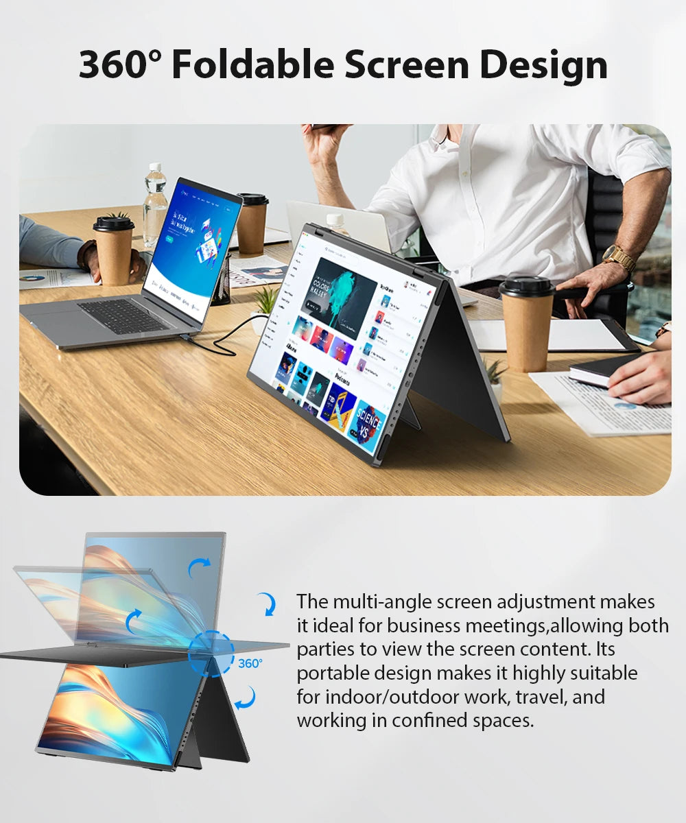 UPERFECT 15.6' Dual Portable Monitor 1080P IPS Folding Stacked Triple Laptop Screen Extender with Stand USB-C Mini HDMI Plug
