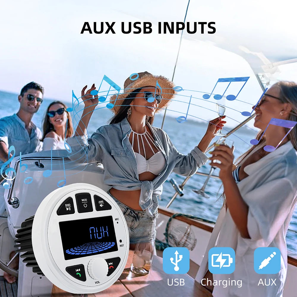 Boat Radio Media Player Marine Stereo MP3 Waterproof Bluetooth Audio Radio FM AM Receiver Fit for Harvesters ATV UTV SPA RZR