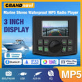 GRANDnavi Marine Stereo Boat MP5 Radio Player Waterproof IPX5 AUX Bluetooth FM AM RDS Audio For Yacht Gauge ATV UTV SUV Cart SPA
