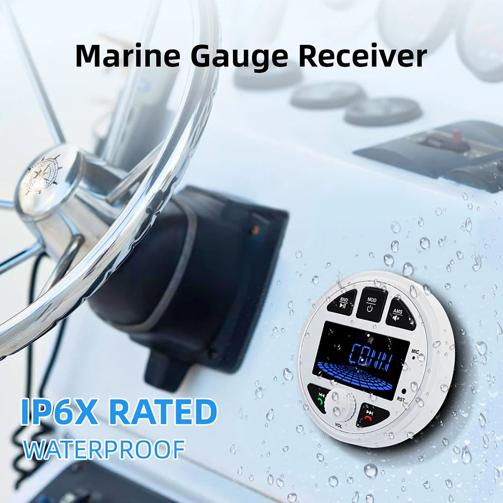 Boat Radio Media Player Marine Stereo MP3 Waterproof Bluetooth Audio Radio FM AM Receiver Fit for Harvesters ATV UTV SPA RZR
