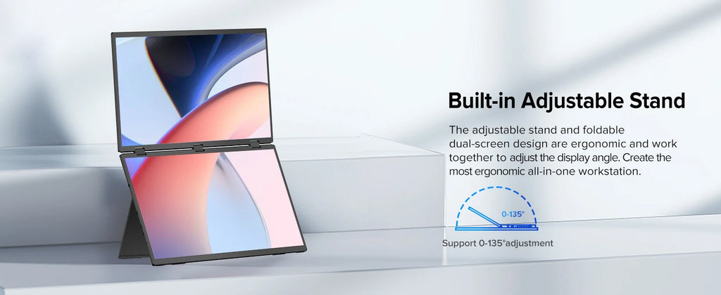 UPERFECT 15.6' Dual Portable Monitor 1080P IPS Folding Stacked Triple Laptop Screen Extender with Stand USB-C Mini HDMI Plug