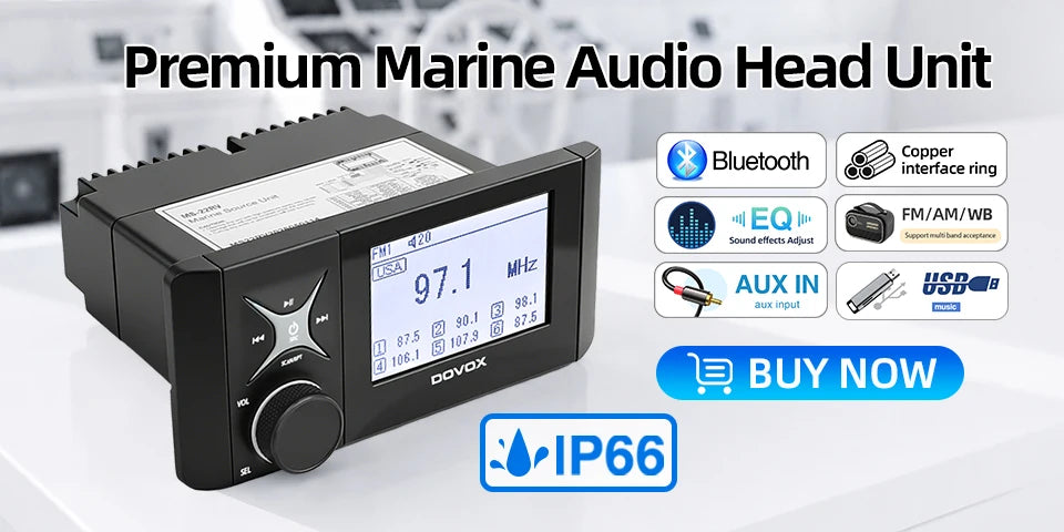 GRANDnavi Marine Radio Boat Stereo Bluetooth FM AM Digital Media Audio Player Waterproof For Yacht ATV UTV Golf Cart Motorcycle