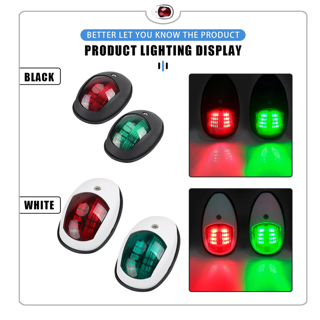 2x Marine Boat LED Navigation Light 12V-24V Signal Lamp , Red & Green Bow Light for Pontoon, Skeeter, Power Boat & Skiff