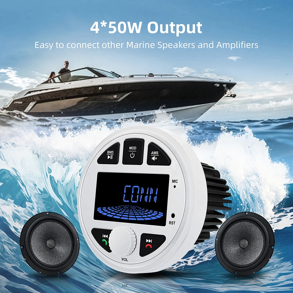 Boat Radio Media Player Marine Stereo MP3 Waterproof Bluetooth Audio Radio FM AM Receiver Fit for Harvesters ATV UTV SPA RZR