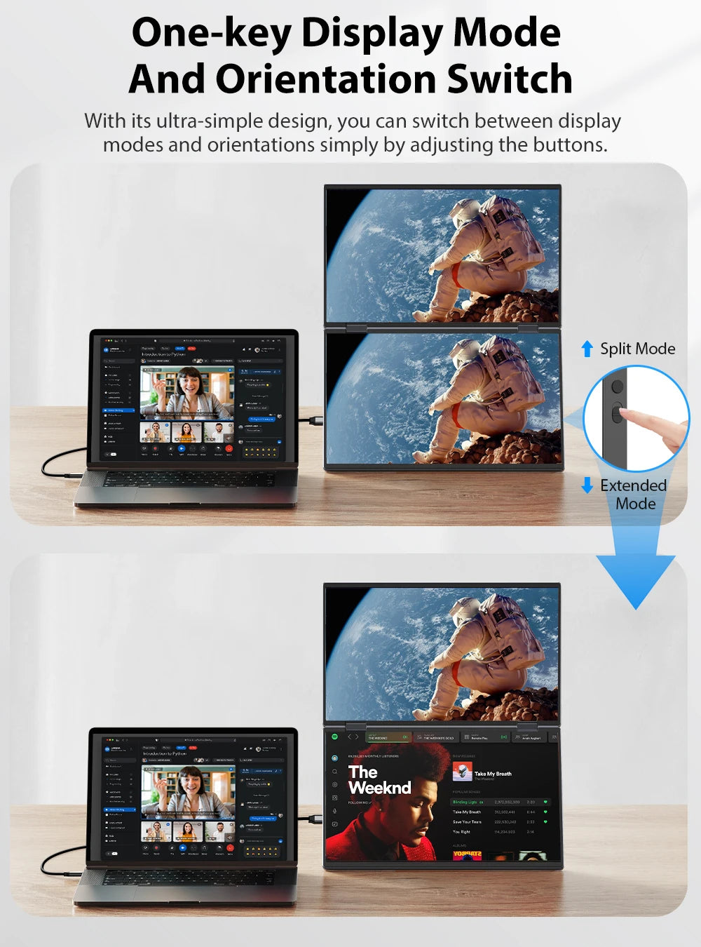 UPERFECT 15.6' Dual Portable Monitor 1080P IPS Folding Stacked Triple Laptop Screen Extender with Stand USB-C Mini HDMI Plug