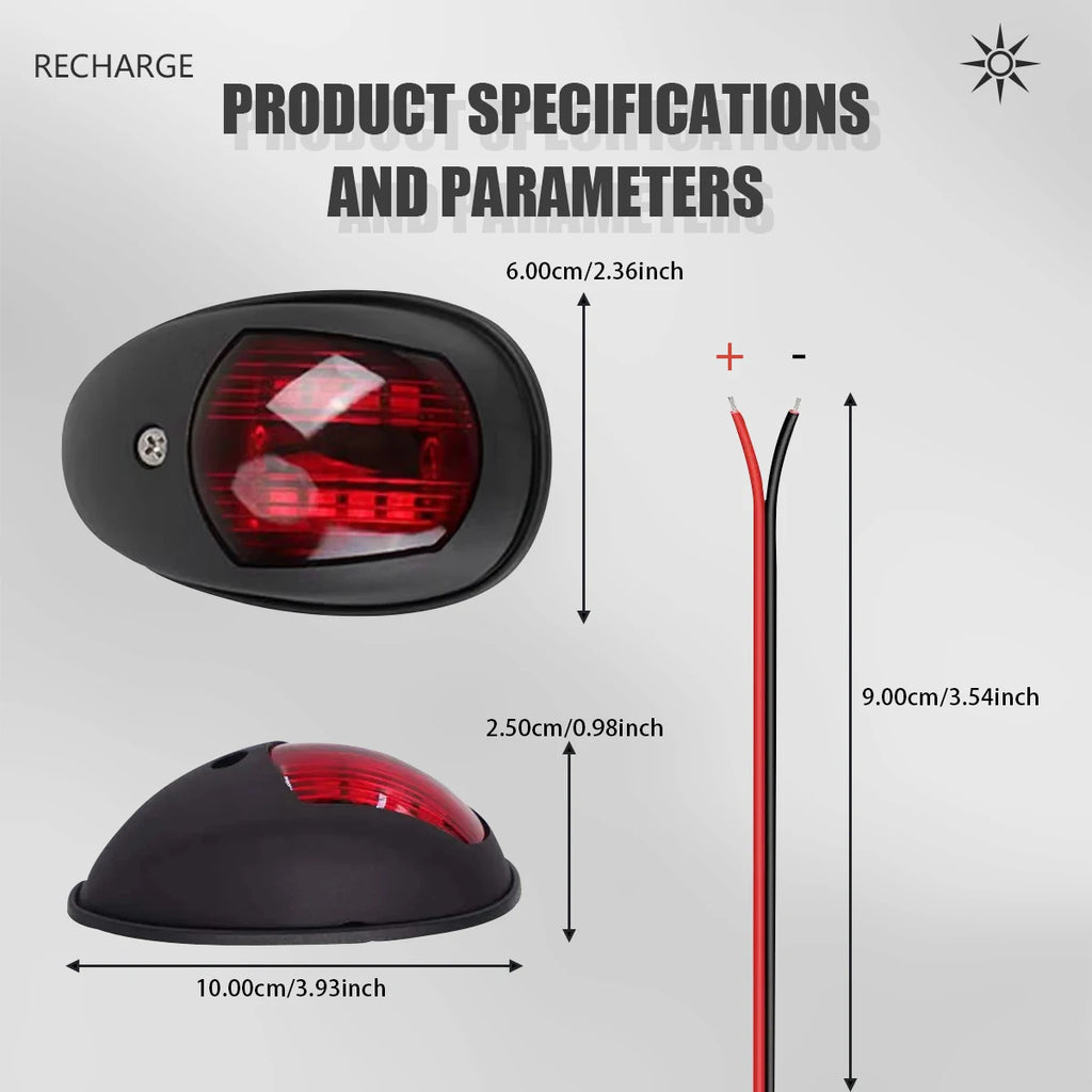 2x Marine Boat LED Navigation Light 12V-24V Signal Lamp , Red & Green Bow Light for Pontoon, Skeeter, Power Boat & Skiff