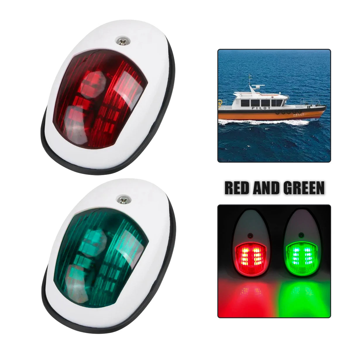 2x Marine Boat LED Navigation Light 12V-24V Signal Lamp , Red & Green Bow Light for Pontoon, Skeeter, Power Boat & Skiff