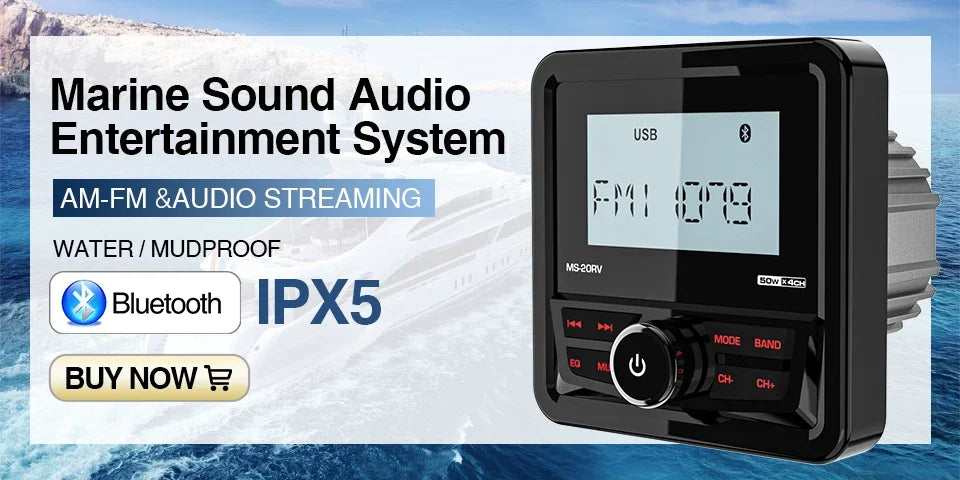 GRANDnavi Marine Stereo Boat MP5 Radio Player Waterproof IPX5 AUX Bluetooth FM AM RDS Audio For Yacht Gauge ATV UTV SUV Cart SPA